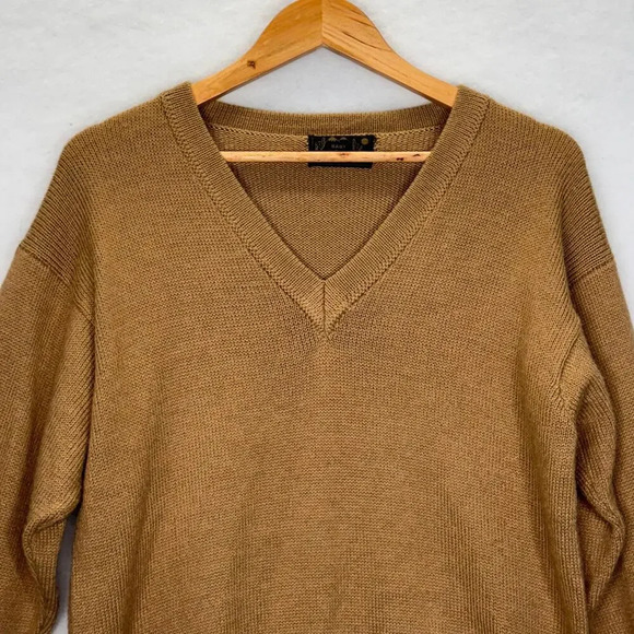 Alpaca Wool Camel Brown Peru V-Neck Pullover Knit Sweater M Grandpacore Cozyknit - Picture 3 of 7